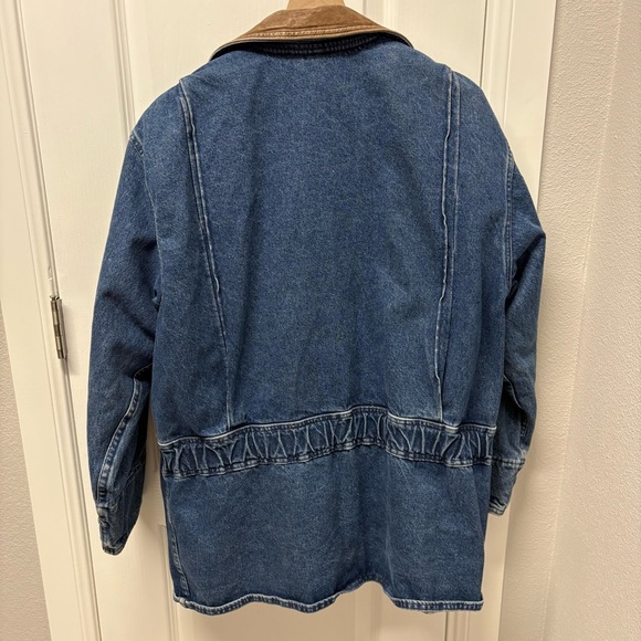 Vintage 80s Woolrich Denim Blanket Lined Barn Coat Chore Jacket Women Medium USA - Picture 3 of 9